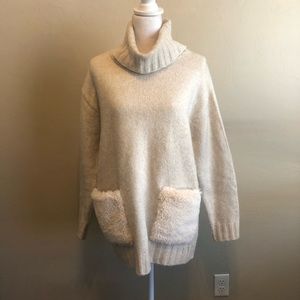 magaschoni sweater Small Faux Fur Pockets Turtle Neck Beige Acrylic/nylon/ Wool